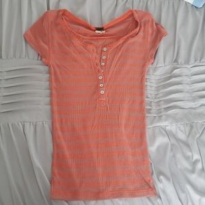 Free People Orange pink-ish striped Henley Tshirt